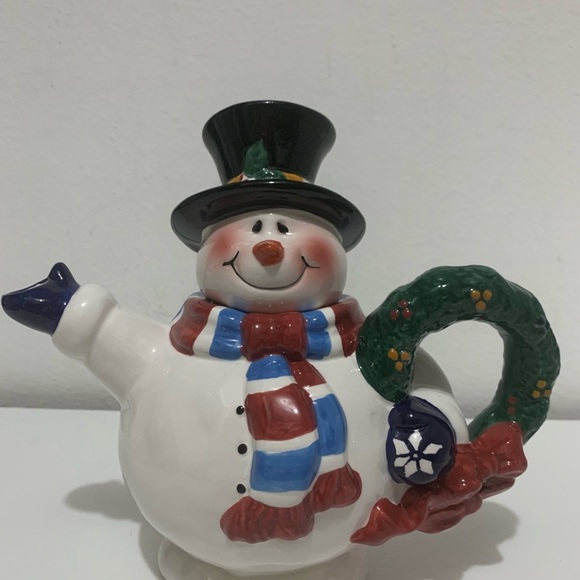 Vintage SNOWMAN Royal Seasons Teapot Red&Blue Scarf Hand Painted Collectible - Picture 8 of 16
